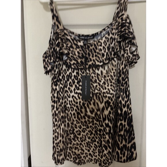 Cable & Gauge Leopard Print Tank Top Sleeveless Ruffle Accent Size Small - Picture 6 of 6